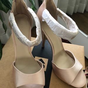 NEW Ankle strap satin heels in cream 8